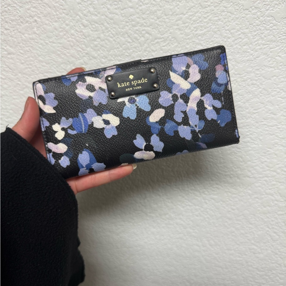 Kate Spade Black and Blue Wallet with Elegant Floral Design